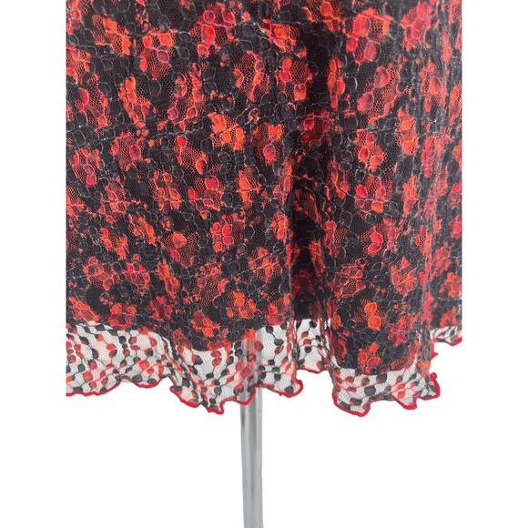 Urban Outfitters Fifi Dress Floral Print Lace Mini Red Black Size Medium - Picture 4 of 12